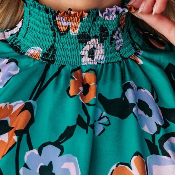 Floral Print Smocked Mock Neck Blouse - Picture 5 of 5